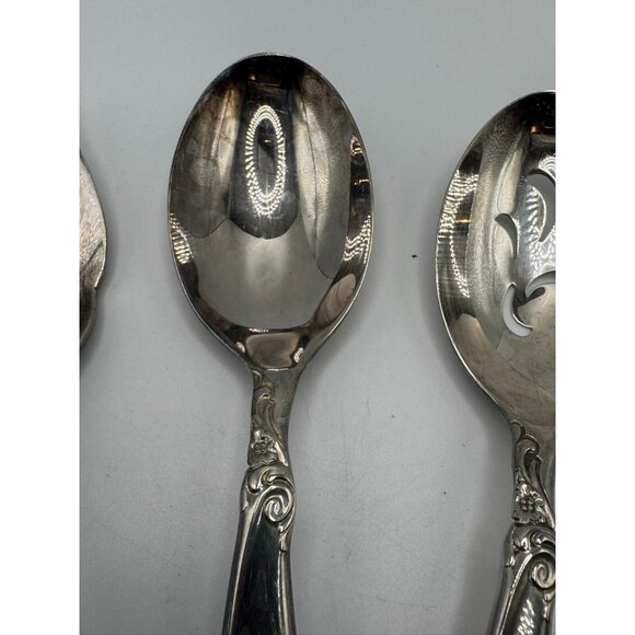 1847 Rogers Bros Leilani Silver Plate Slotted Spoon, Serving Spoon Serving Fork - Picture 3 of 6